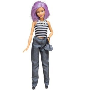 Mattel Barbie Fashionistas Doll Purple Hair Striped Top Grey Pants 1186 MJ